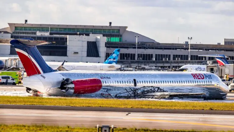 Due to a malfunctioning landing gear, a plane crashes and explodes into flames upon arrival at Miami International Airport.